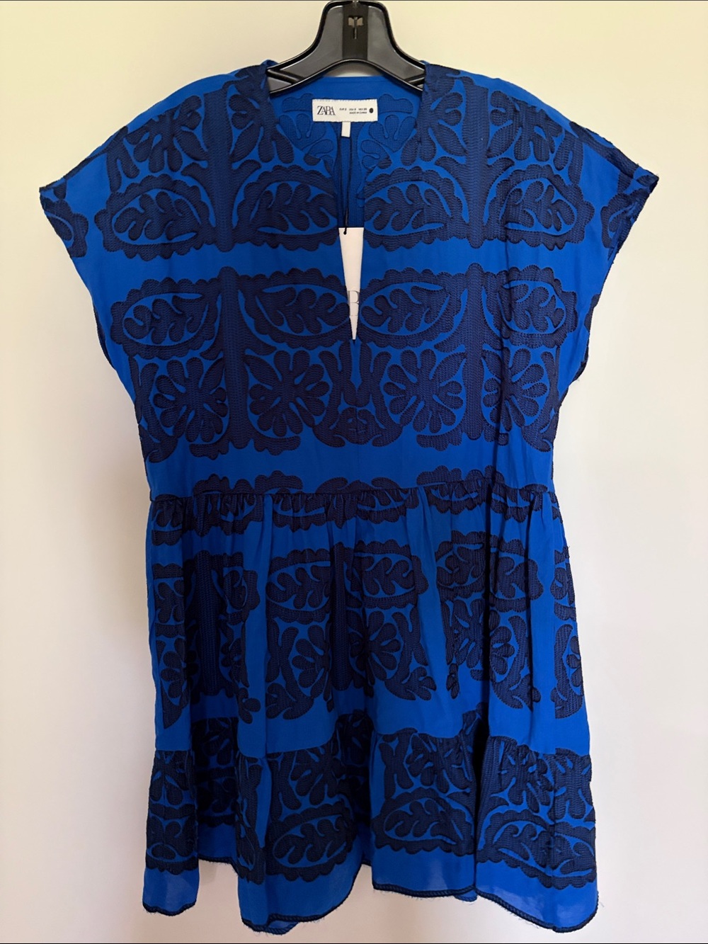 Zara Blue Embroidered Short Dress NWT size S